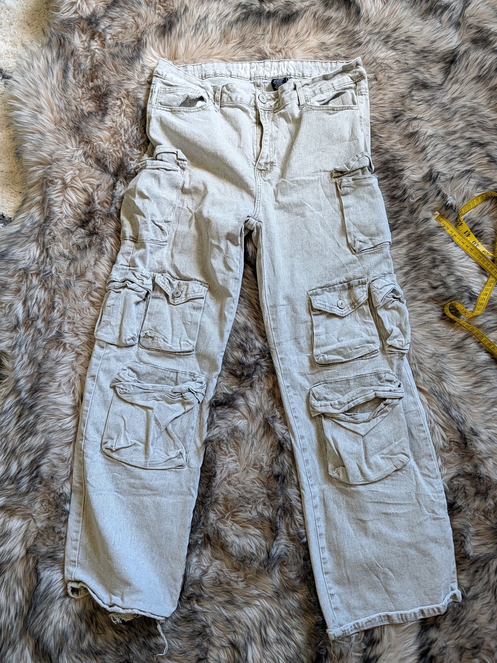 VIP Jeans Light Brown Acid Wash Straight Leg Cargo Jeans 17/33 Retro Y2K
